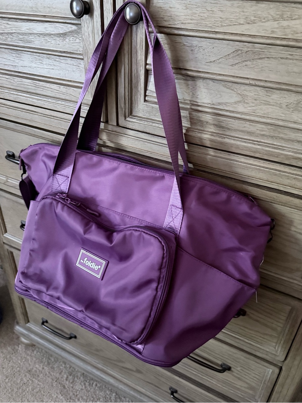 Foldie Purple Tote Bag with Front Pocket